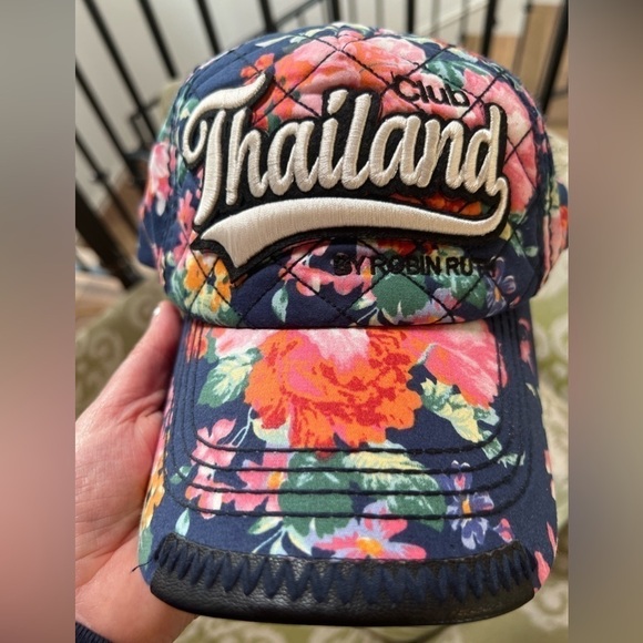 Robin Ruth floral navy Thailand baseball hat navy blue athleisure vacation - Picture 1 of 5